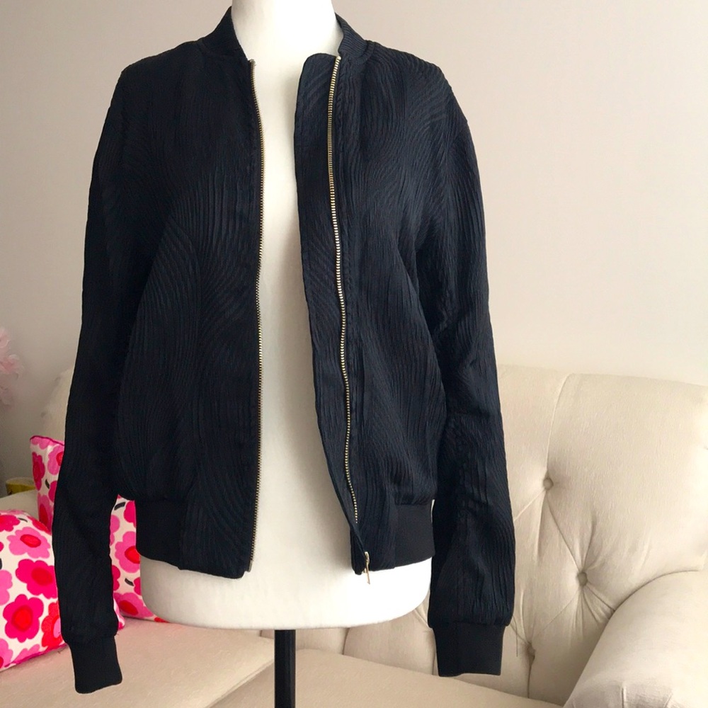 H&M textured black bomber with gold hardware